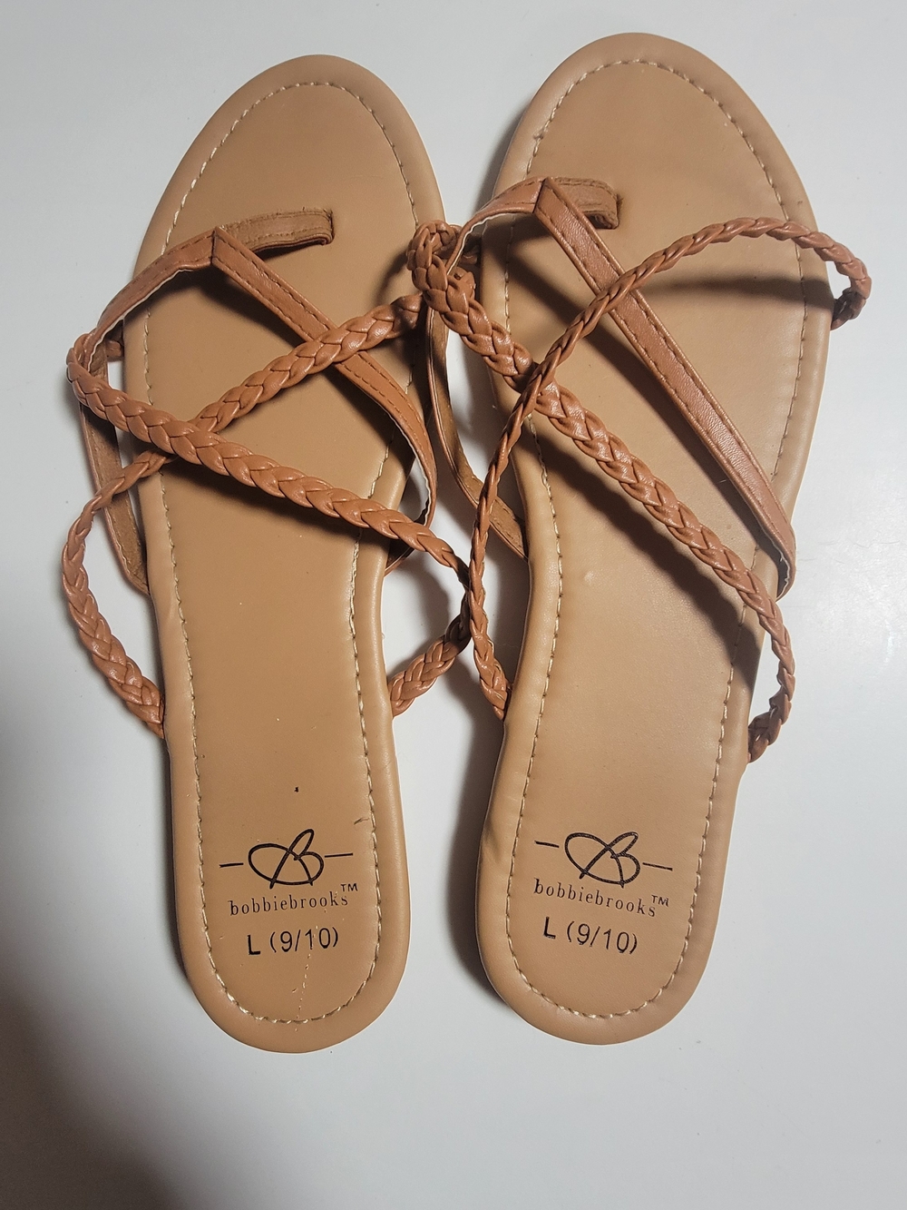 Bobbie Brooks Tan Braided Lace-Up Flat Sandals